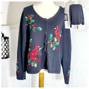 Tiara International VTG Cardinal Christmas Knit Sweater Size XL